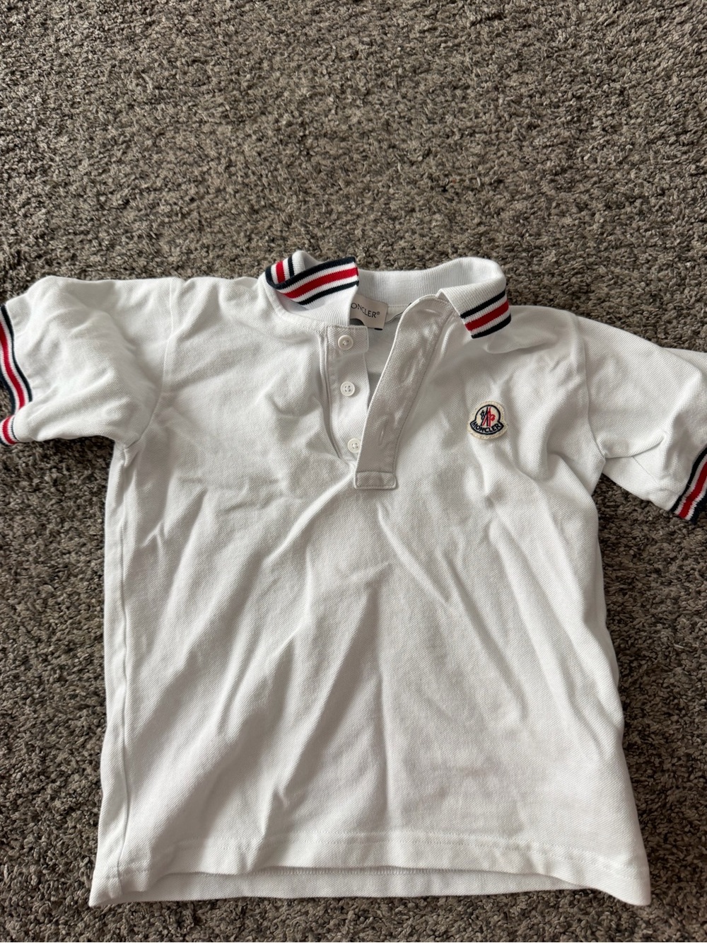 Moncler White Polo with Red & Navy Trim